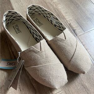TOMS Beige Canvas Slip-On Moccasins